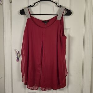 NWT Atelier 29 Red Rhinestone Strap Double Layer Tank Top Blouse L Festive